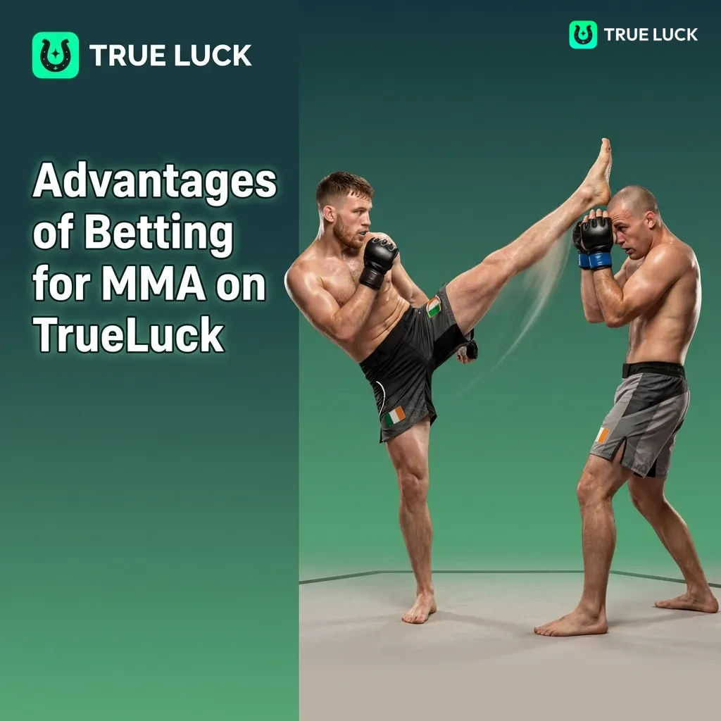 MMA betting interface showing fight odds, live betting options, and fighter statistics on TrueLuck platform