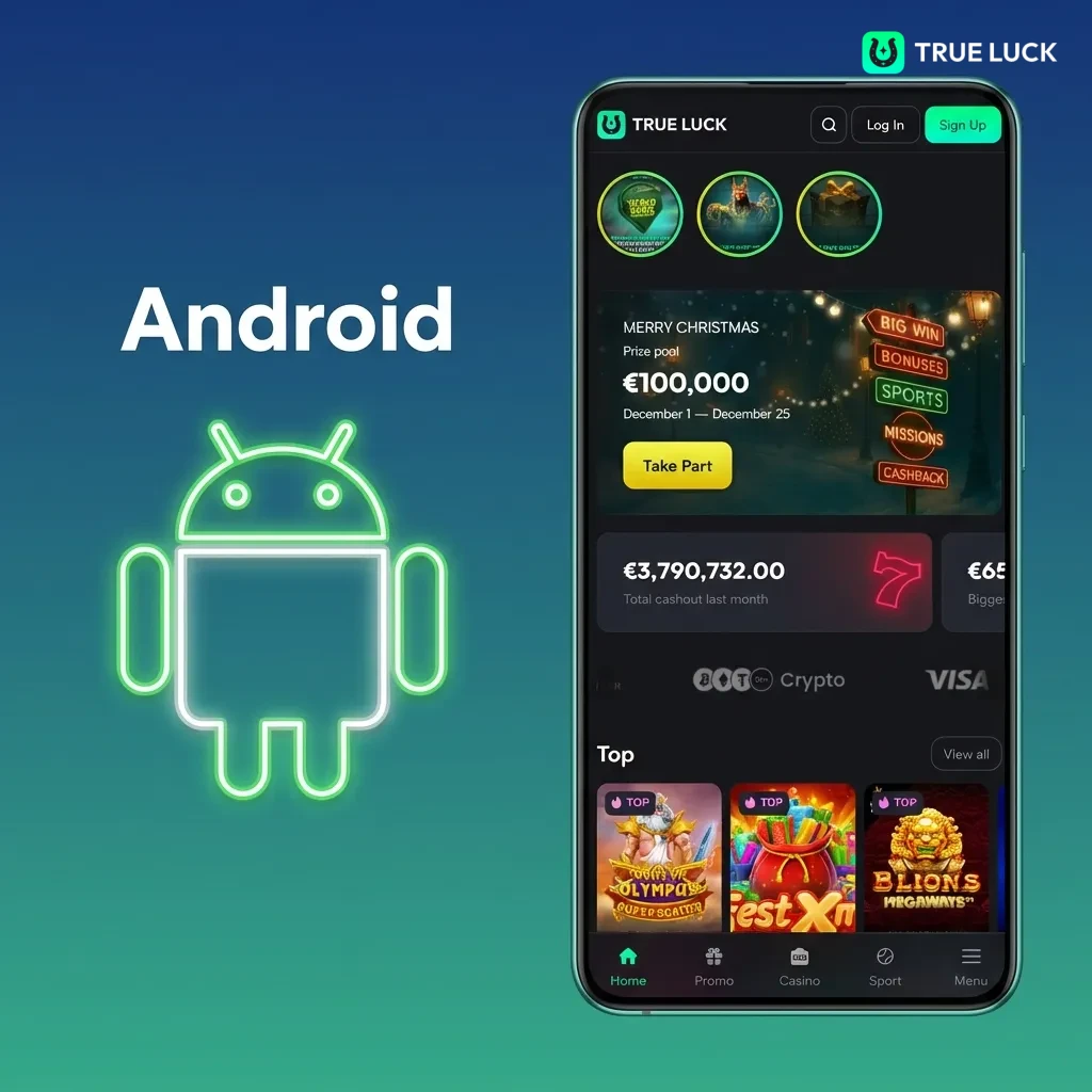 TrueLuck Android app download instructions for devices with version 6.0 or higher, showing installation steps
