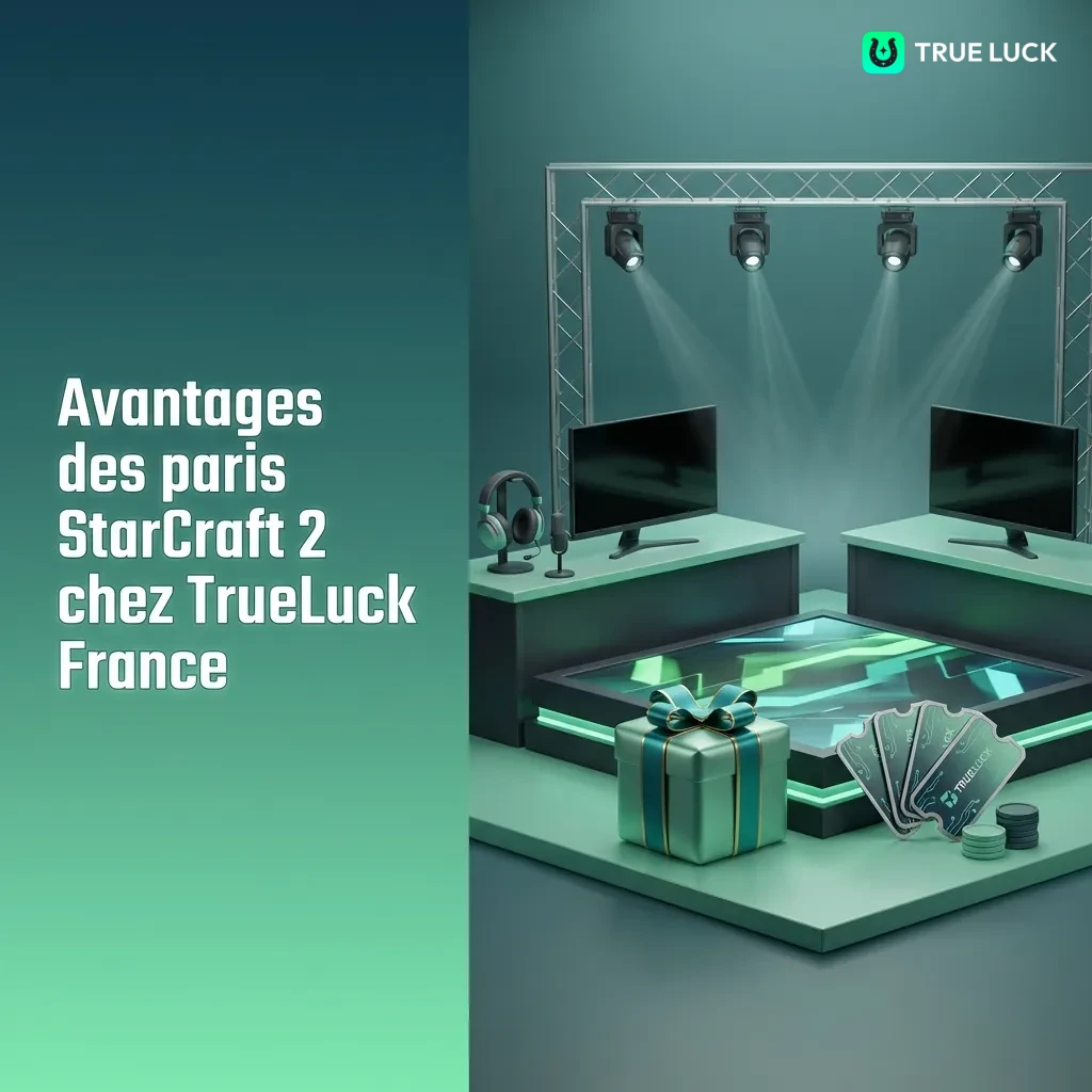 TrueLuck France StarCraft 2 betting platform showing bonuses, payment methods, and mobile app interface features