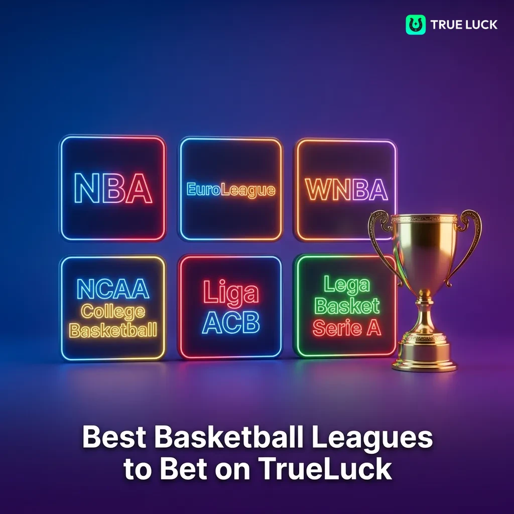 Basketball court with various international league logos displayed for sports betting options