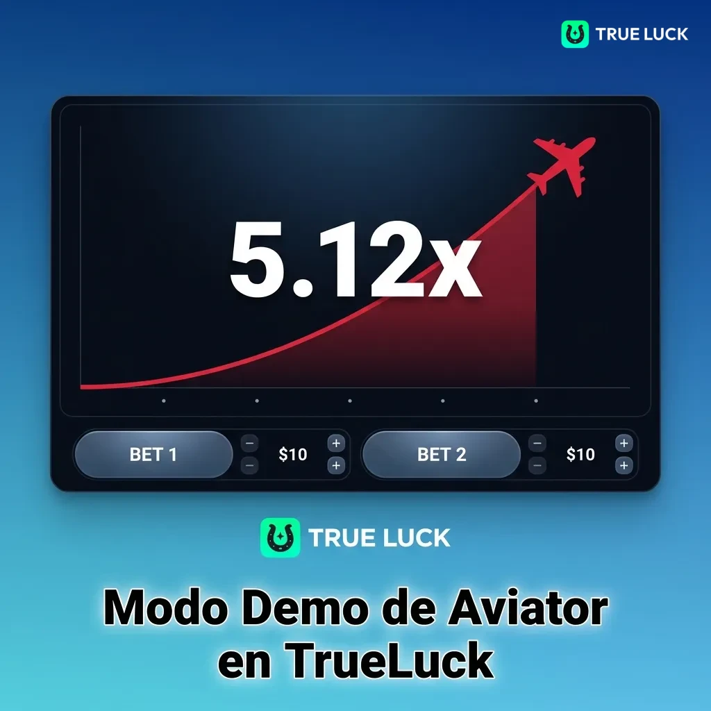 Pantalla del juego Aviator en modo demo mostrando créditos virtuales y opciones de apuesta en TrueLuck