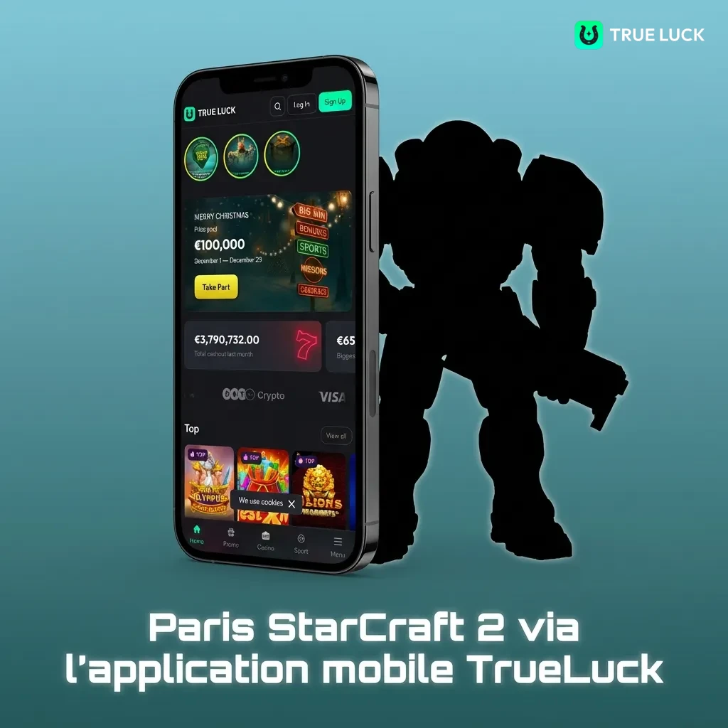 TrueLuck mobile app interface showing StarCraft II betting options and tournament notifications on smartphone screen