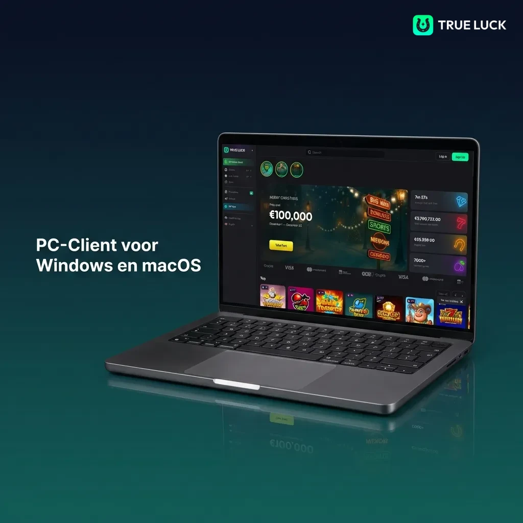 TrueLuck website interface op desktop browser, beschikbaar voor Windows en macOS zonder aparte app