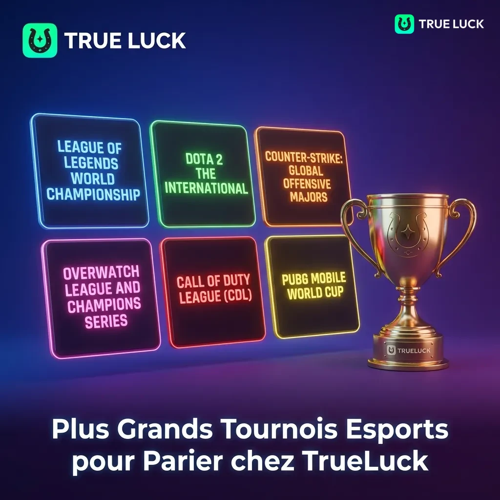 Major esports tournaments available for betting at TrueLuck including Dota 2, CS2, LoL, Valorant, and more competitions