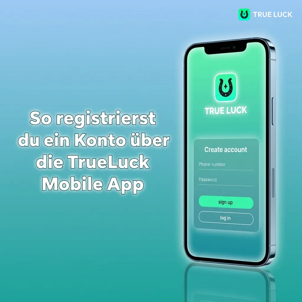 TrueLuck App Registrierungsformular auf einem Smartphone-Bildschirm mit Anmeldefeldern und Bestätigungsbutton