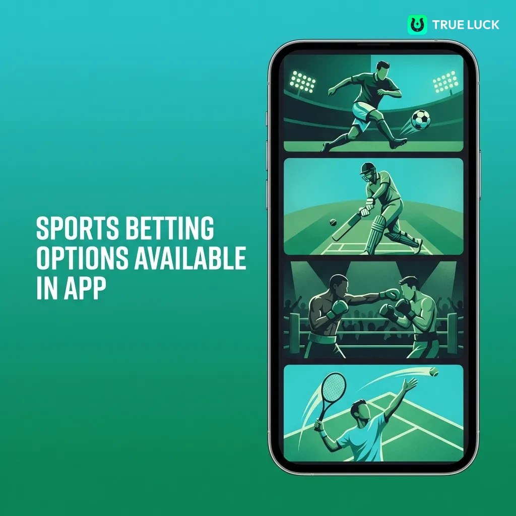 TrueLuck sportsbook app interface showing live betting options for football, horse racing, rugby, and other sports