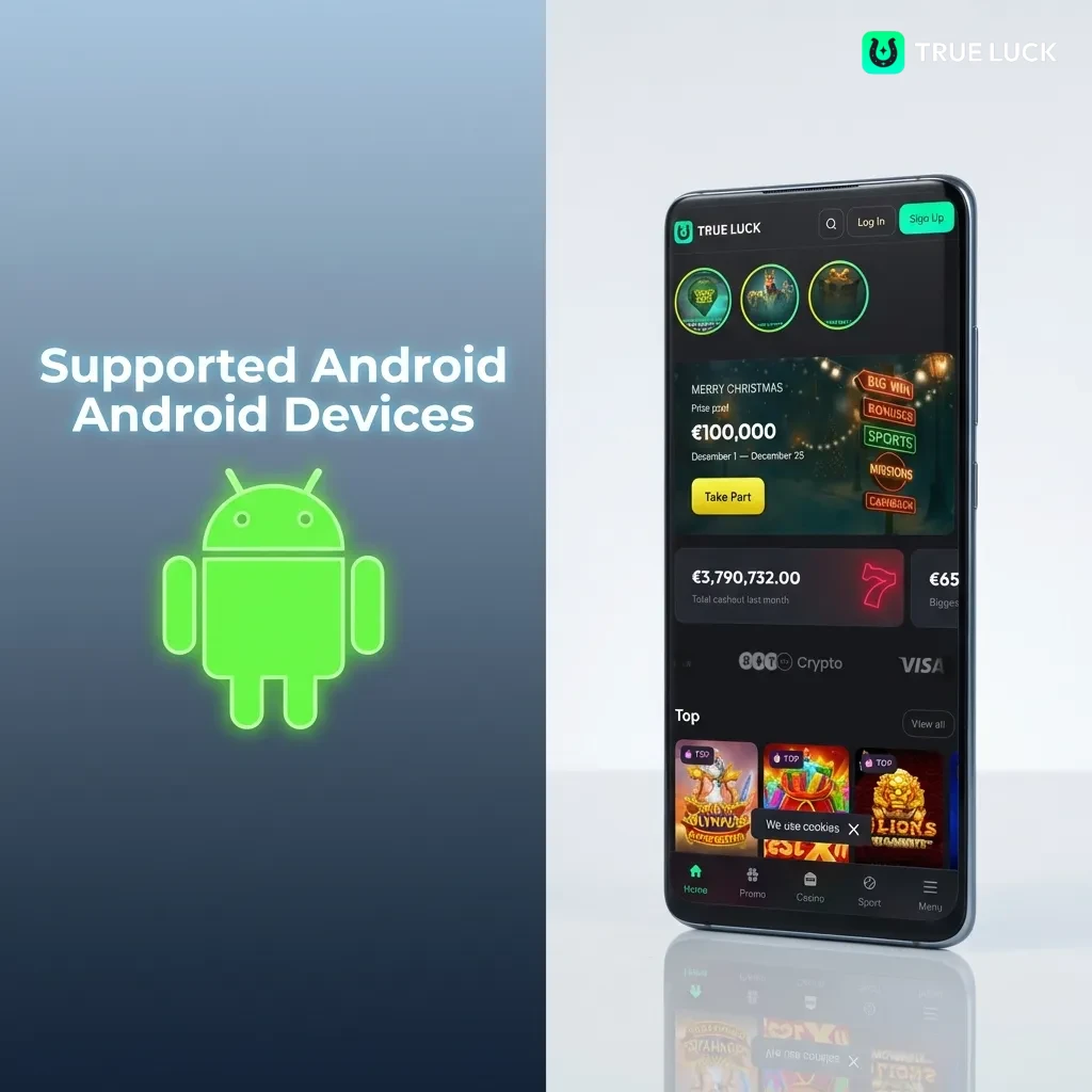 List of Android devices compatible with TrueLuck PWA including Samsung Galaxy, Google Pixel, OnePlus, and other models