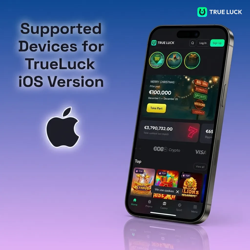TrueLuck iOS app compatibility chart showing supported iPhone and iPad models from iPhone 8 to iPhone 15 and iPad series