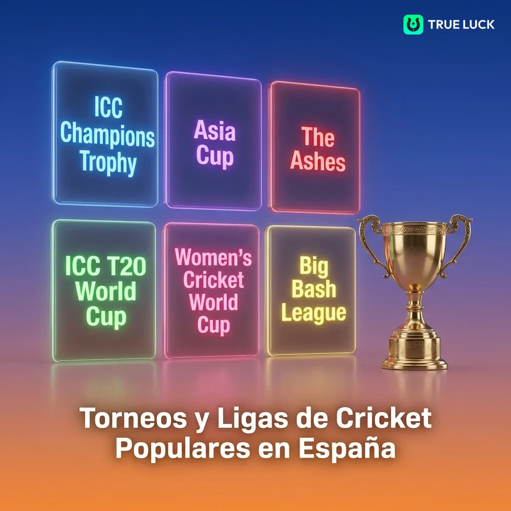 Cricket tournaments display showing ICC World Cup, T20, The Ashes, and Indian Premier League betting options