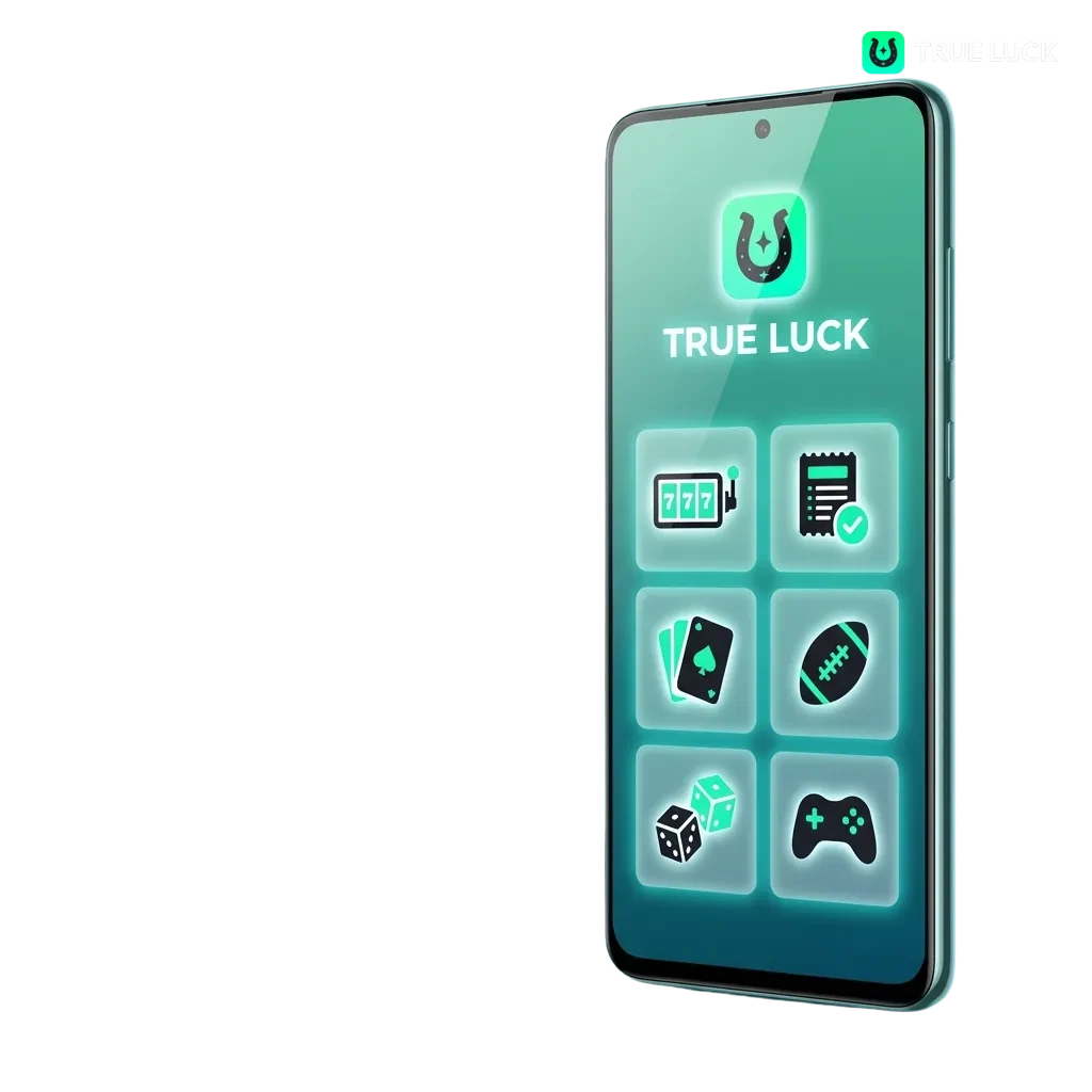 TrueLuck Android app interface showing mobile sports betting and casino games on smartphone screen