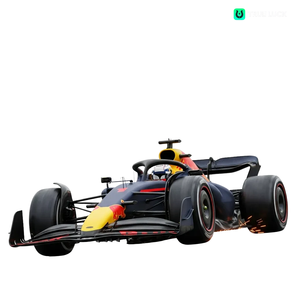 Formula 1 racing cars on track with TrueLuck betting odds and race statistics displayed