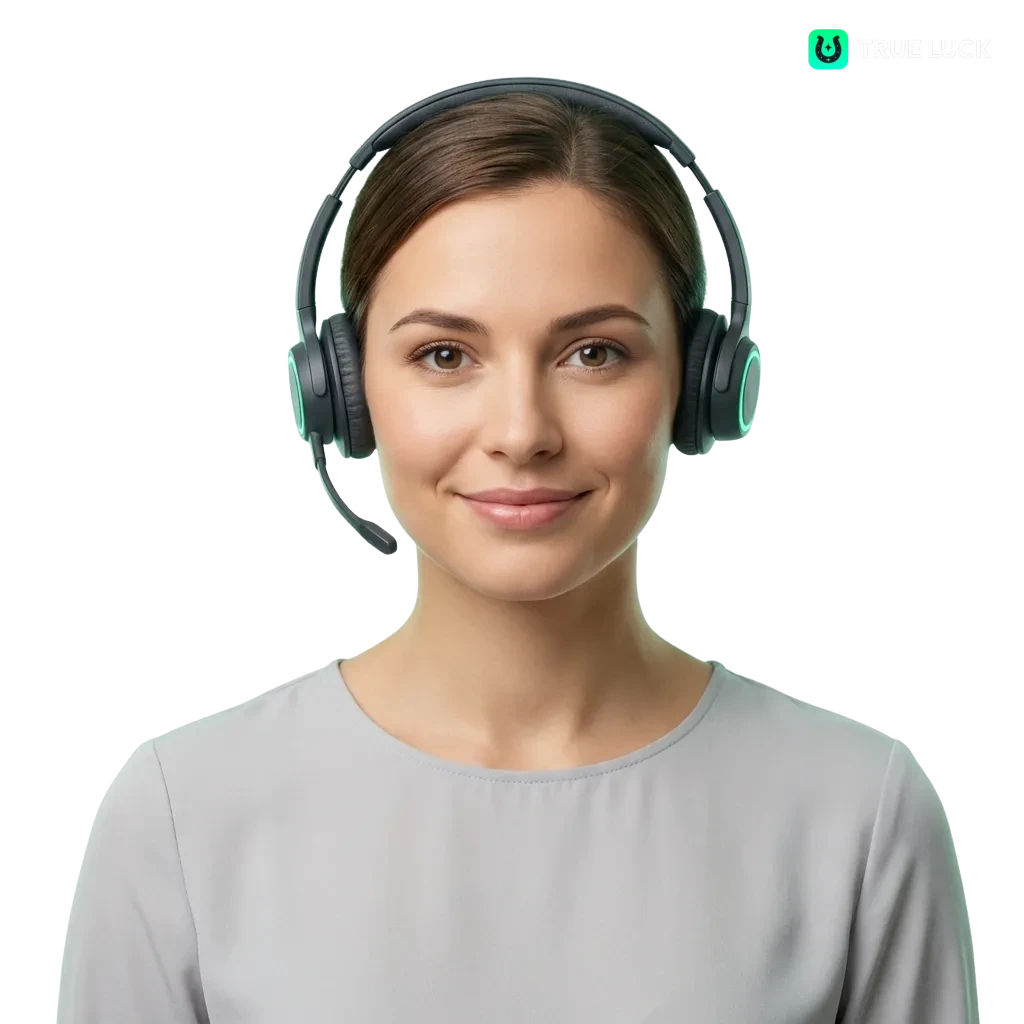 TrueLuck Deutschland Kontaktseite mit E-Mail, Live-Chat, Telefon und Social-Media-Optionen für Kundensupport