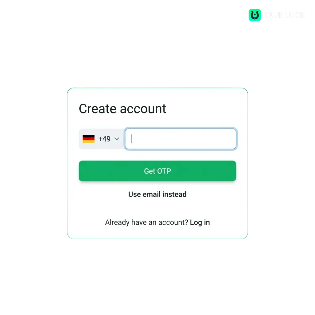 TrueLuck registration guide showing sign-up process for casino games and sports betting platform in Germany