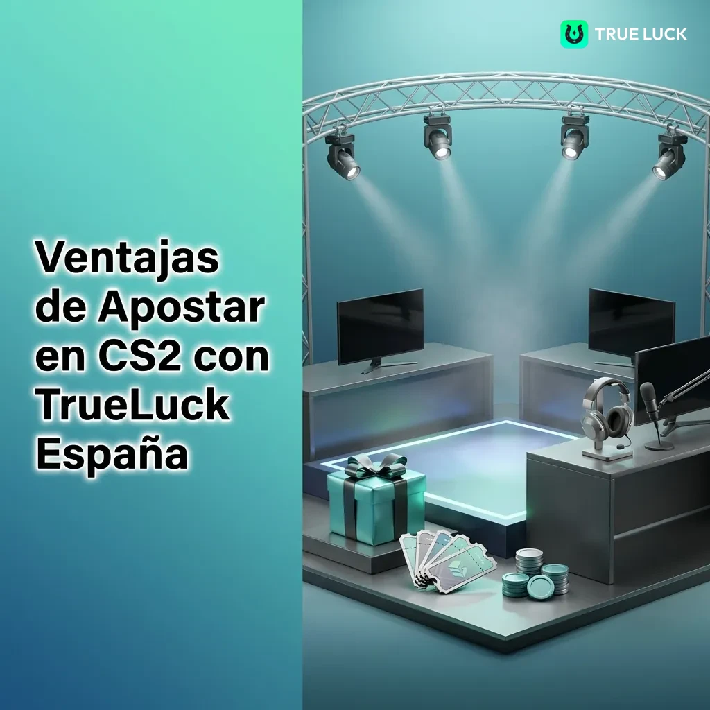 TrueLuck España platform showing CS2 esports betting features, mobile app, payment methods, and customer support options