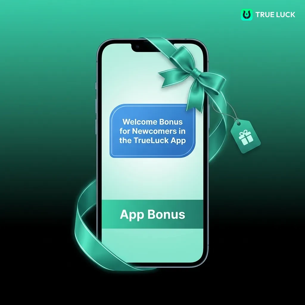 TrueLuck app welcome bonus screen showing casino and sports betting options for new players with deposit requirements
