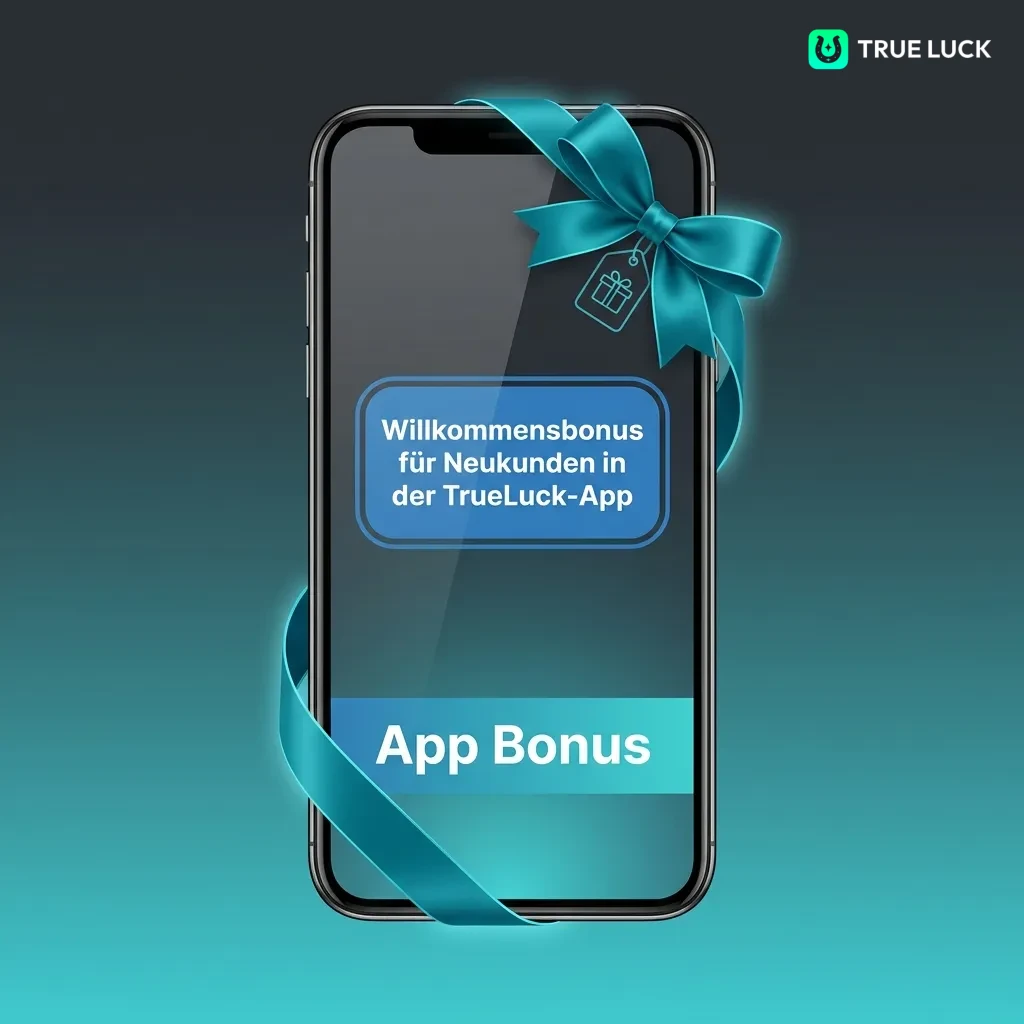 TrueLuck app welcome bonus screen showing casino and sports betting options for new users with deposit requirements